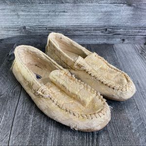 Lands End gold brocade moccasin slippers